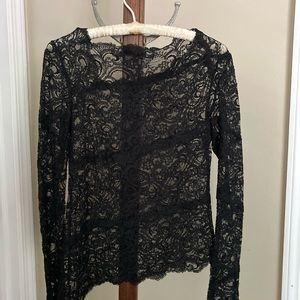 Black asymmetrical lace top no tags approx S